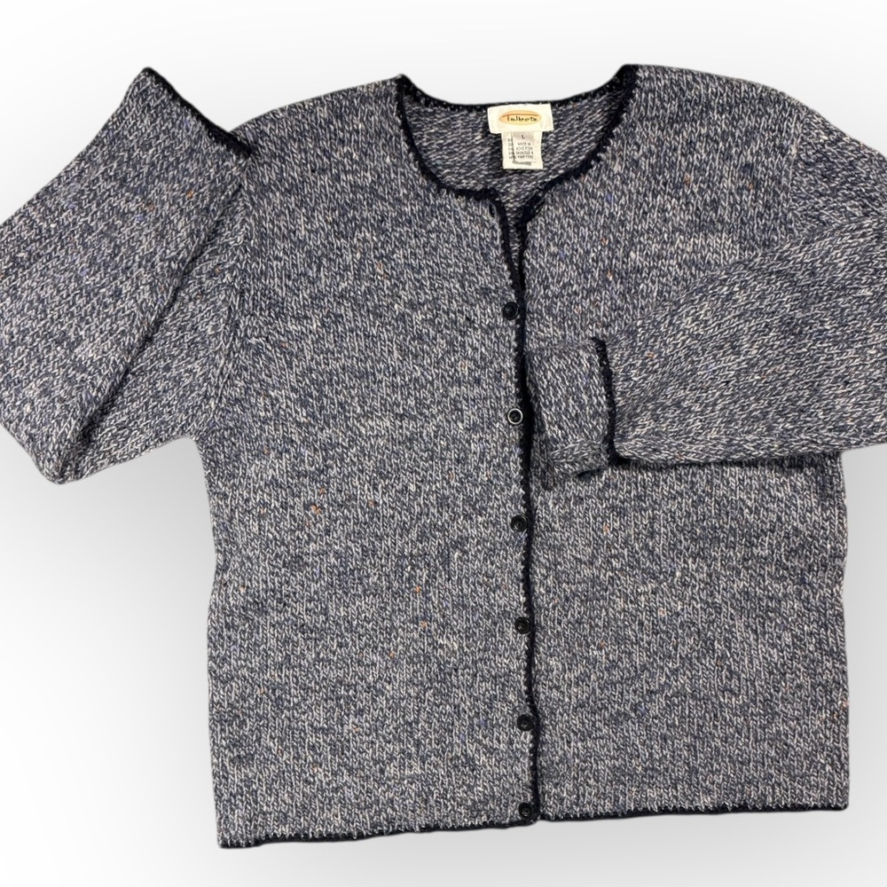 Talbots Blue and White‎ Wool Blend Cardigan Donegal Heather